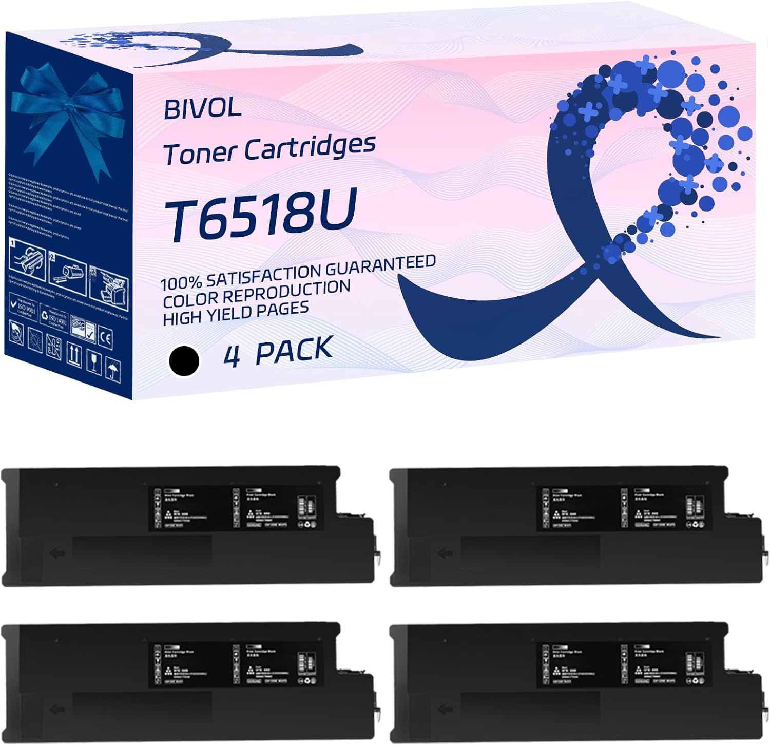 BIVOL T6518U Toner Cartridges Compatible for Toshiba E Studio 8518A 5518A 6518A 7518A Printers, with Chip, High Yield 206600 Pages, Vivid Colors (4 Pack Black)