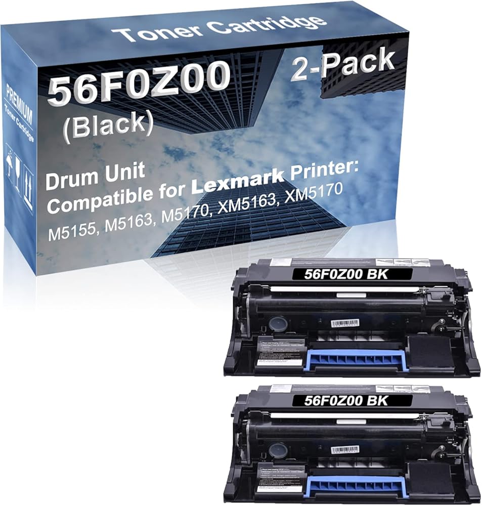 2-Pack Compatible 56F0Z00 Drum Kit use for Lexmark M5155, M5163, M5170, XM5163, XM5170 Printer (Black)