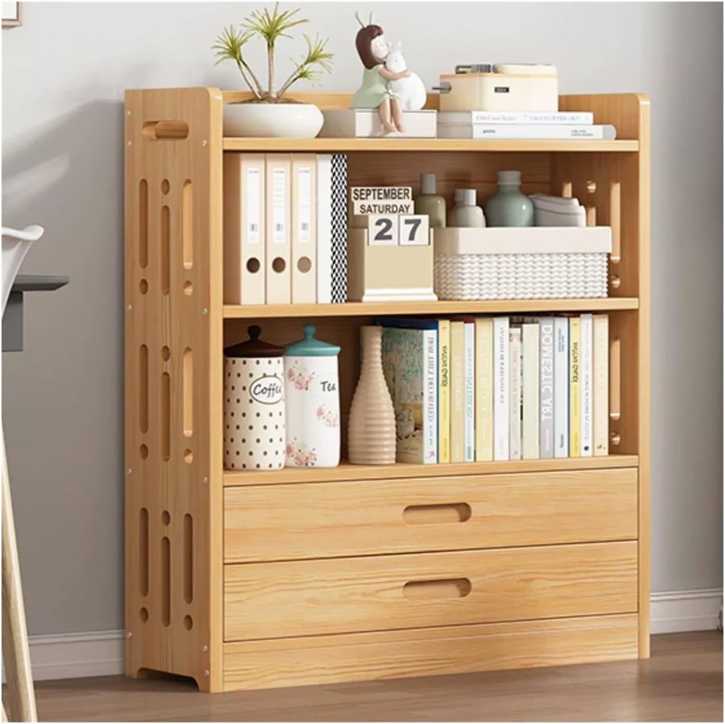 GRFIT Bookcase Solid Wood Bookshelf Storage Rack Floor-to-Ceiling Living Room Bedroom Reading Storage Shelf Office Multi-Layer Simple Bookcase Bookshelf (Color : 70cm)