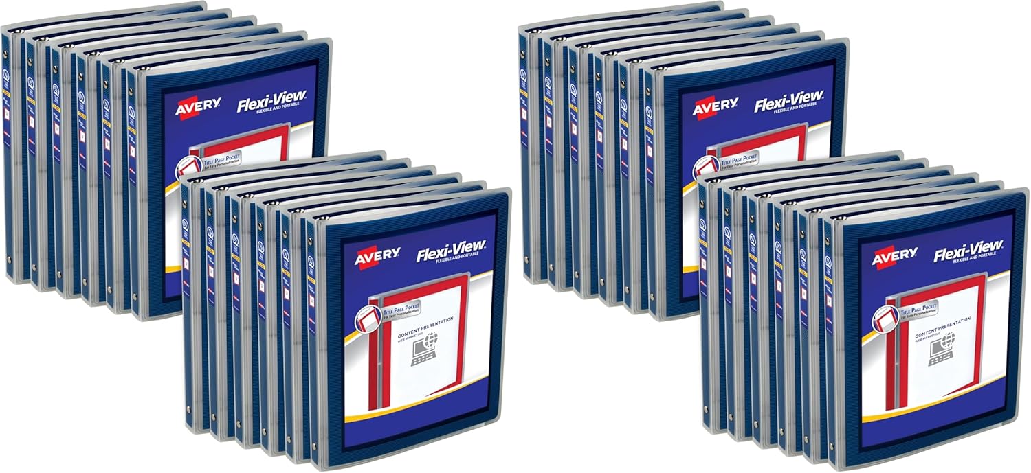 Avery Flexi-View 3 Ring Binder, 1/2 Inch Round Rings, 12 Navy Blue Binders (15766) (Pack of 2)