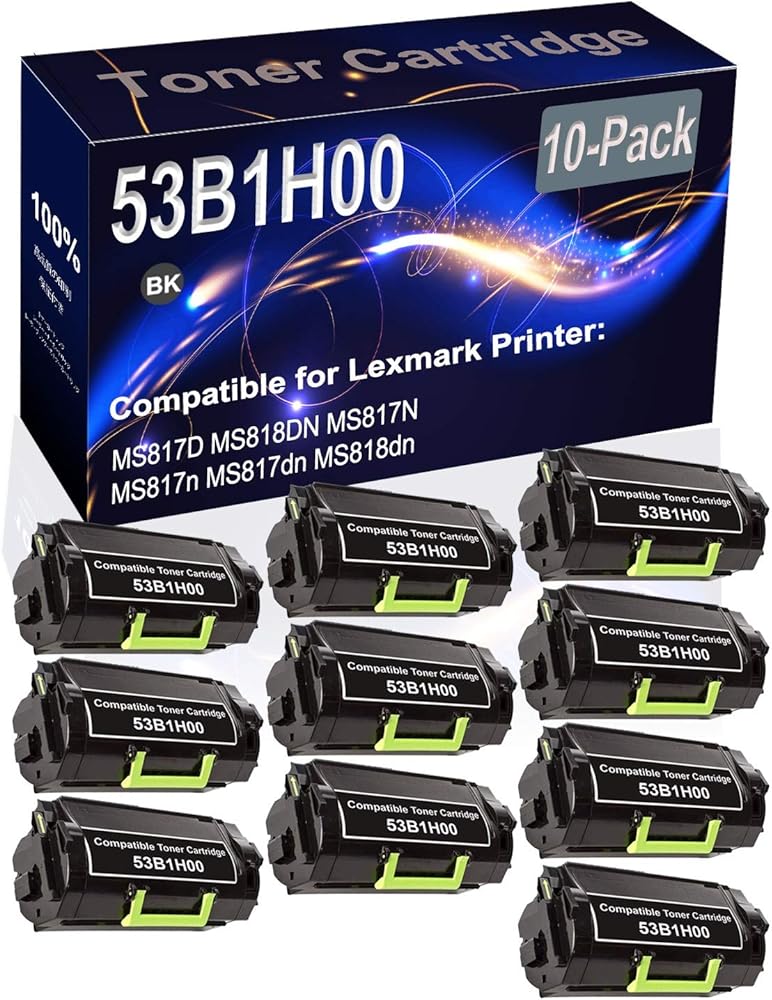 Kolasels 10-Pack (Black) Compatible MS817D MS818DN MS817N MS817n MS817dn MS818dn Laser Printer Cartridge (High Capacity) Replacement for 53B1H00 Printer Cartridge