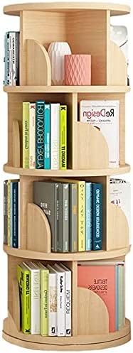 Katzowen Shelves Bookshelf Organizer Bookshelf 4-Tier Rotating, Large Corner Bookcase with Steel Turntable & Curved Baffle, Simple Disassembly (Color : Wood Color)