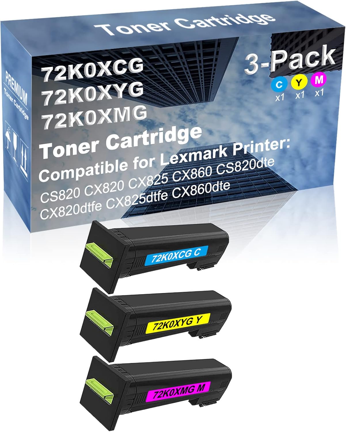 3-Pack (C+Y+M) Compatible High Yield 72K0XCG+ 72K0XYG+ 72K0XMG Laser Printer Toner Cartridge Used for CX825dtfe CX860dte Printer