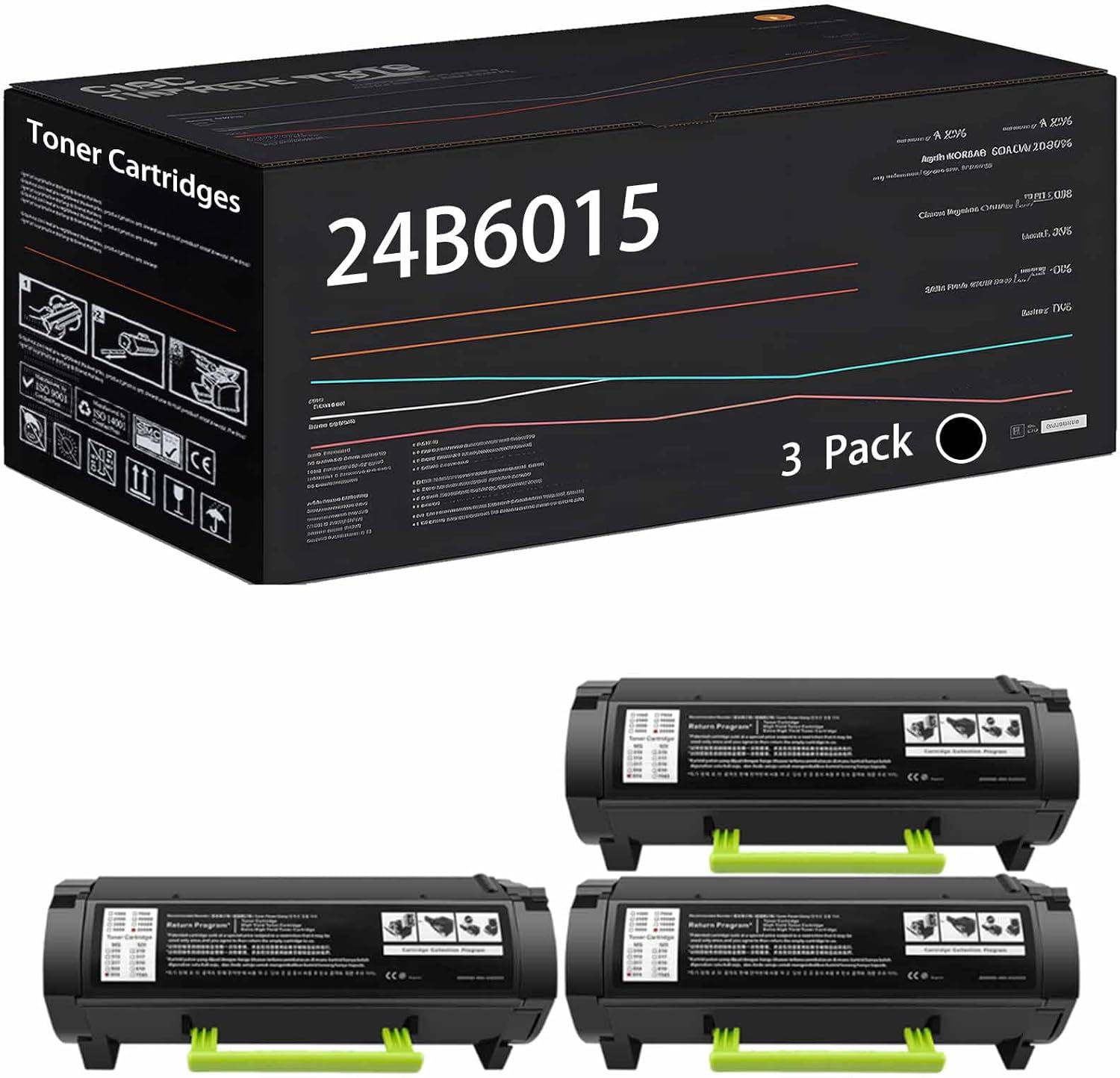 24B6015 Toner Cartridges Compatible with Lexmark M5155 M5163 M5170 XM5163 XM5170 XM5263 Printers, High Yield 35000 Pages (3 Pack Black)