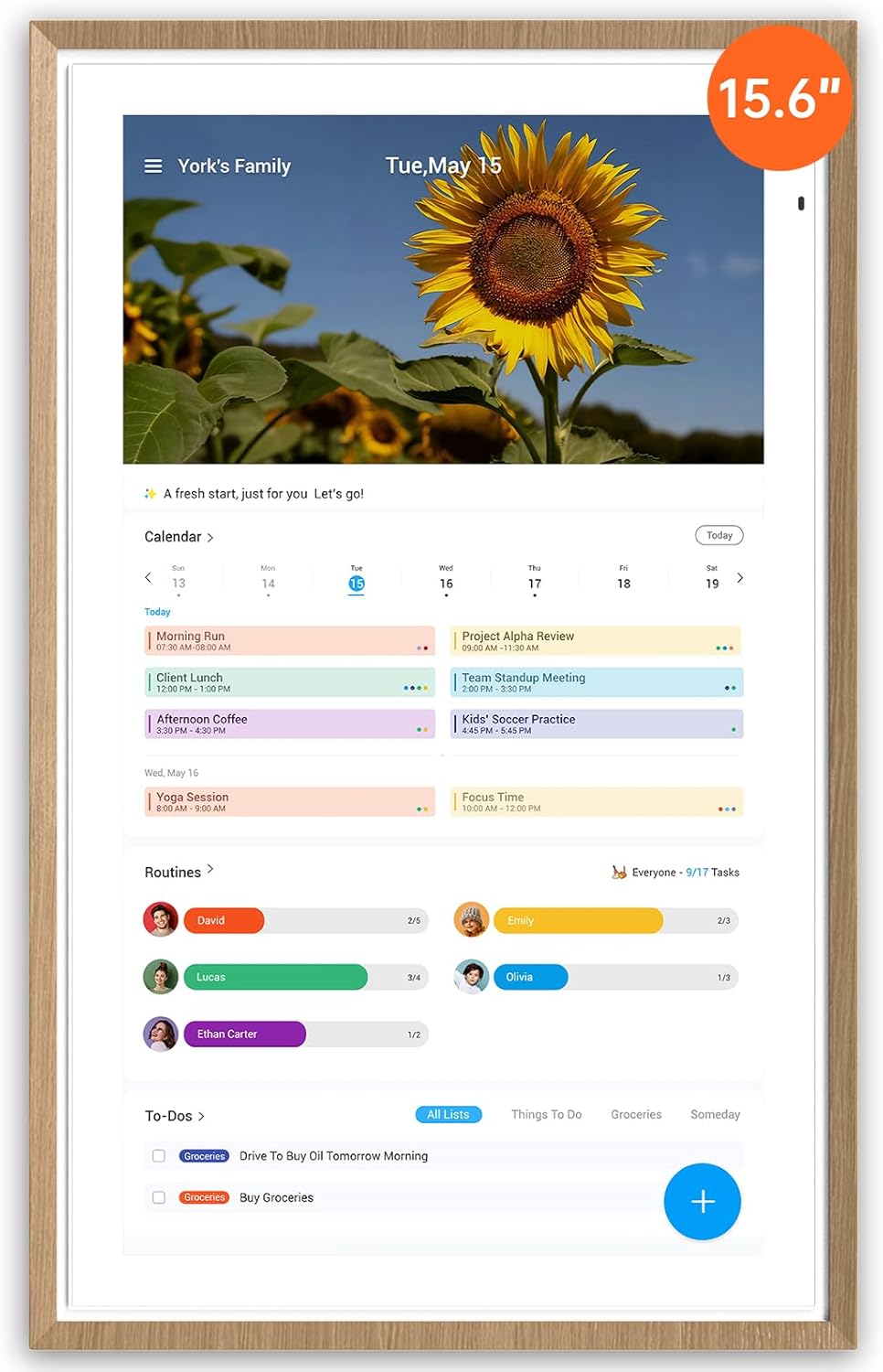 ApoloSign 15.6-inch Digital Calendar: Dual Mode Calendars with Google Play & Multi-calendar Sync, Electronic Planner & Chore Chart, Smart Touchscreen, Interactive Display for Family Schedules (Teak, 15.6