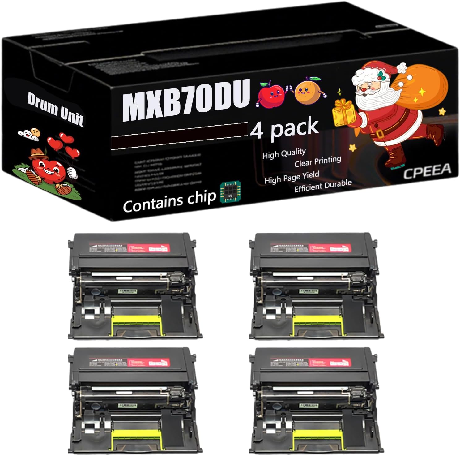 Compatible for Sharp MXB70DU Drum Unit Work for Sharp MX-B557P MX-B707P MX-B557F Printers, with Chip, High Yield 250000 Pages, Clear Printing (4 Pack Black)