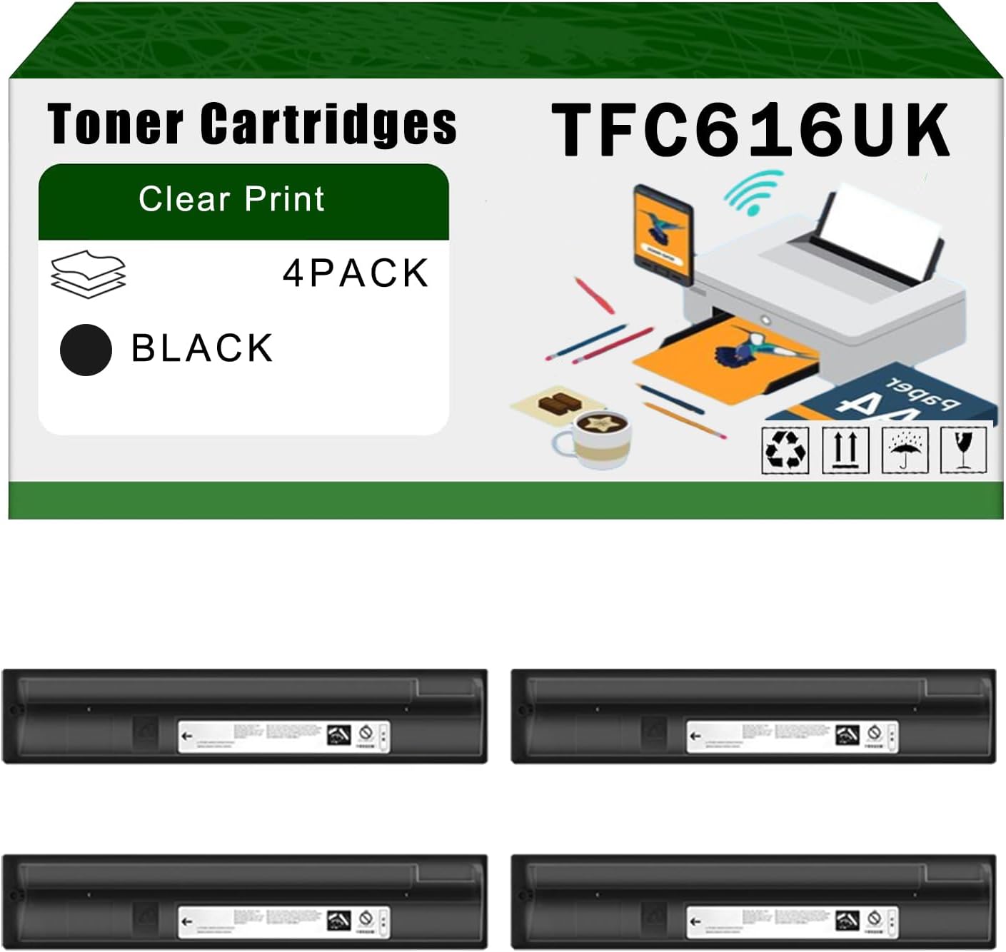 AGNNQ Compatible for Toshiba TFC616UK Toner Cartridges E Studio 6516ACT 7516AC 7516ACT Printers, High Yield 206600 Pages Bright Clear Colors (4 Pack Black)