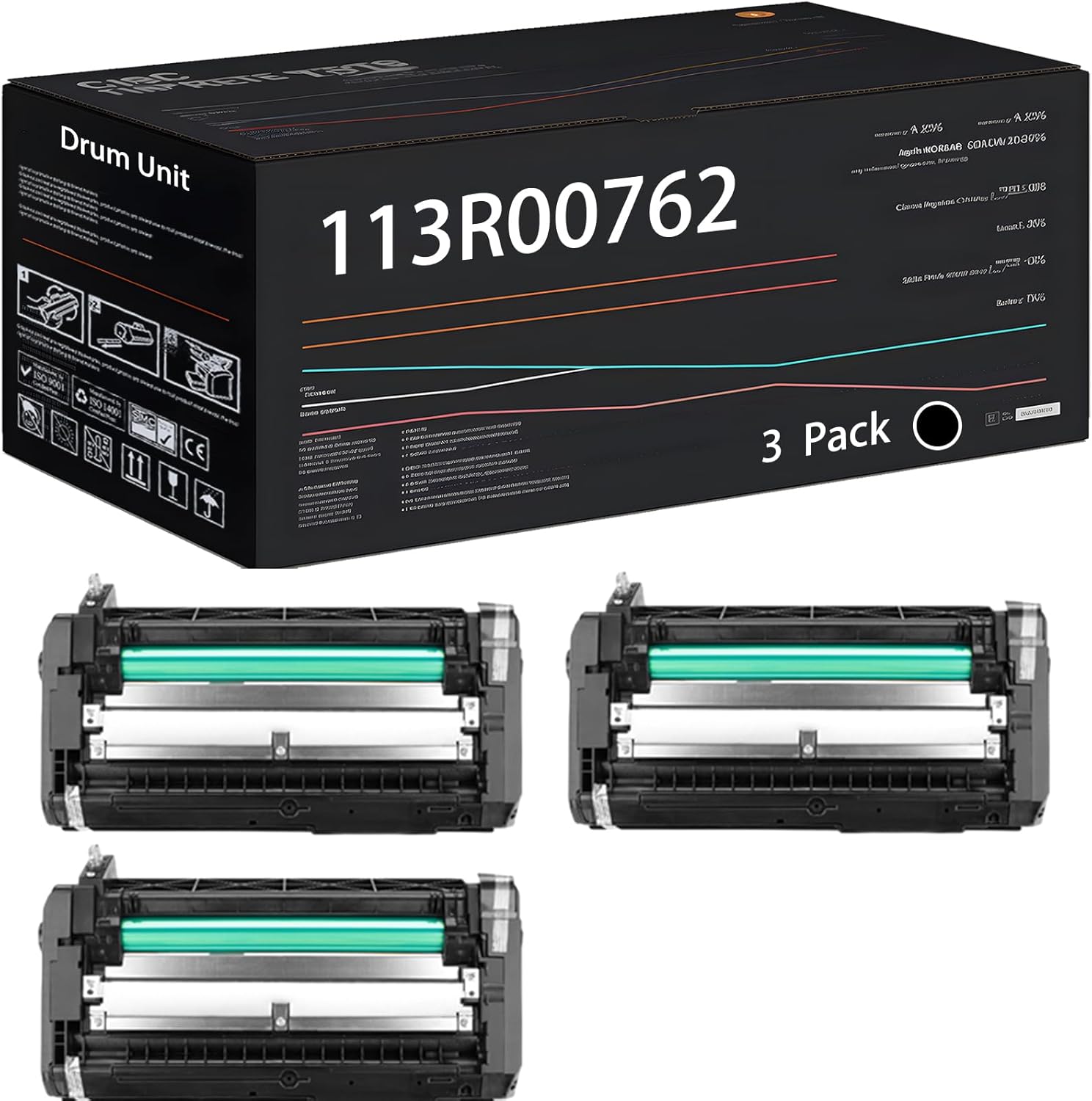 UVUMB Compatible with Xerox 113R00762 Drum Unit Work for Xerox Phaser 4600 4620 4622 Printers, with Chip, High Yield 80000 Pages, High-Definition Printing (3 Pack Black)