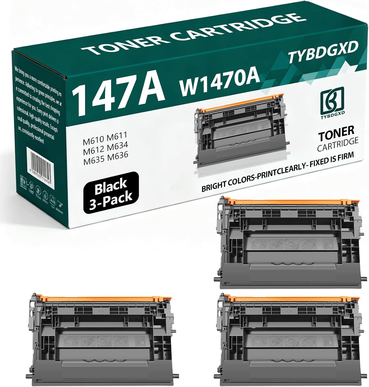 TYBDGXD 147X W1470X High Yield Black 25200 Pages Toner Cartridge Compatible for HP Compatible Replacement for HP M610 M611 M612 M634 M635 M636 Printers,3-Pack