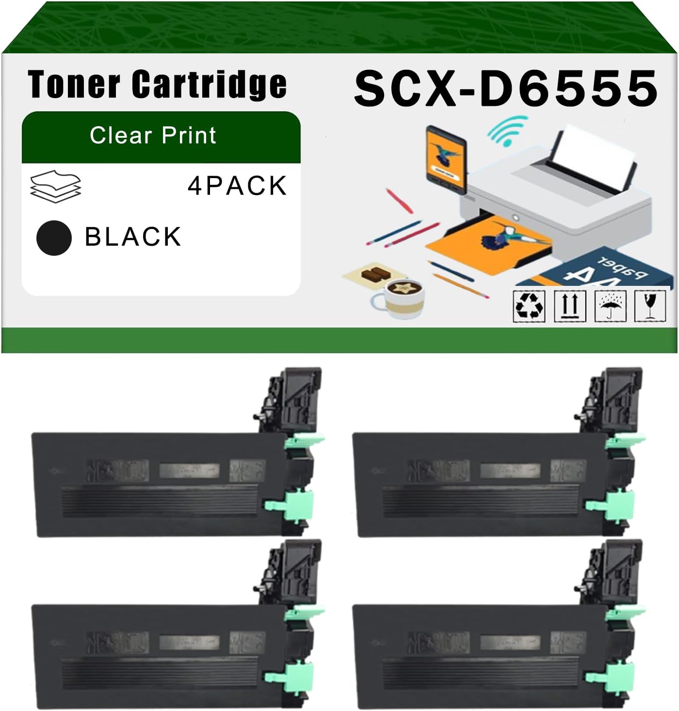 Compatible for Samsung SCX-D6555A Toner Cartridge SCX-6545N SCX-6555N Printers, High Yield 35000 Pages Bright Clear Colors (4 Pack Black)