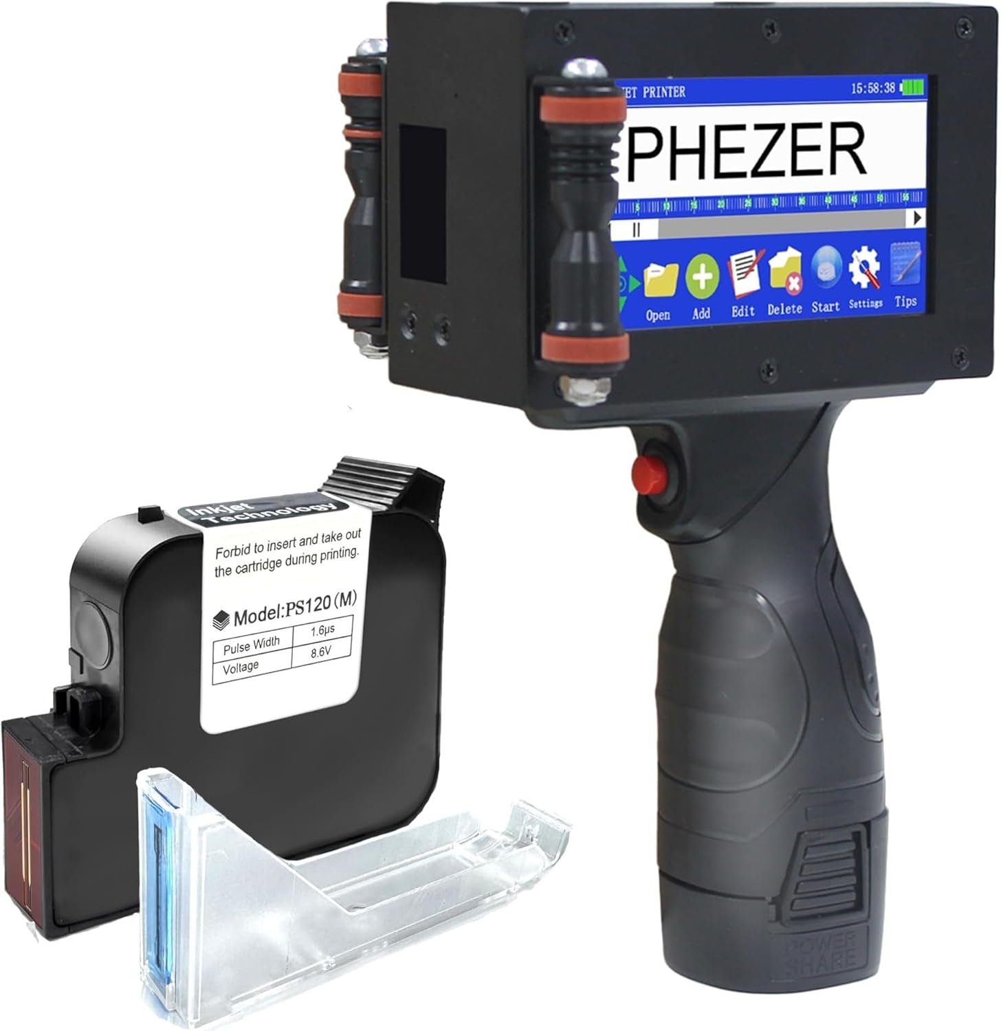 Phezer P16-1 Handheld Inkjet Printer, 1 Inch/25.4mm Date Printer with 72ml Solvent Ink Cartridge, Portable Intelligent Coding Machine for Expiry Date/Time/Barcode/QR Code/Logo (Metal Case)
