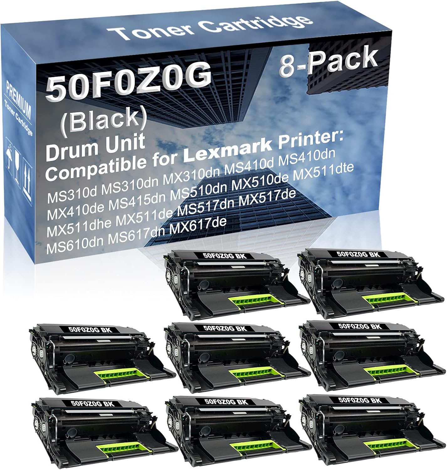 8-Pack (Black) Compatible MS415dn MS510dn MX510de MX511dte MX511dhe MX511de Printer Drum Unit Replacement for Lexmark 50F0Z0G Drum Kit