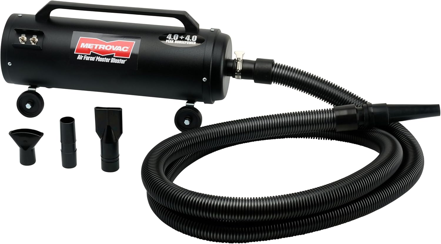METROVAC MB-3 Air Force Blaster Pet Dryer, Professional Blower, Efficient Cleaner, 4.0 Peak HP Twin Fan Motors 120V, 10 Ft Commercial Hose, 2 Speed
