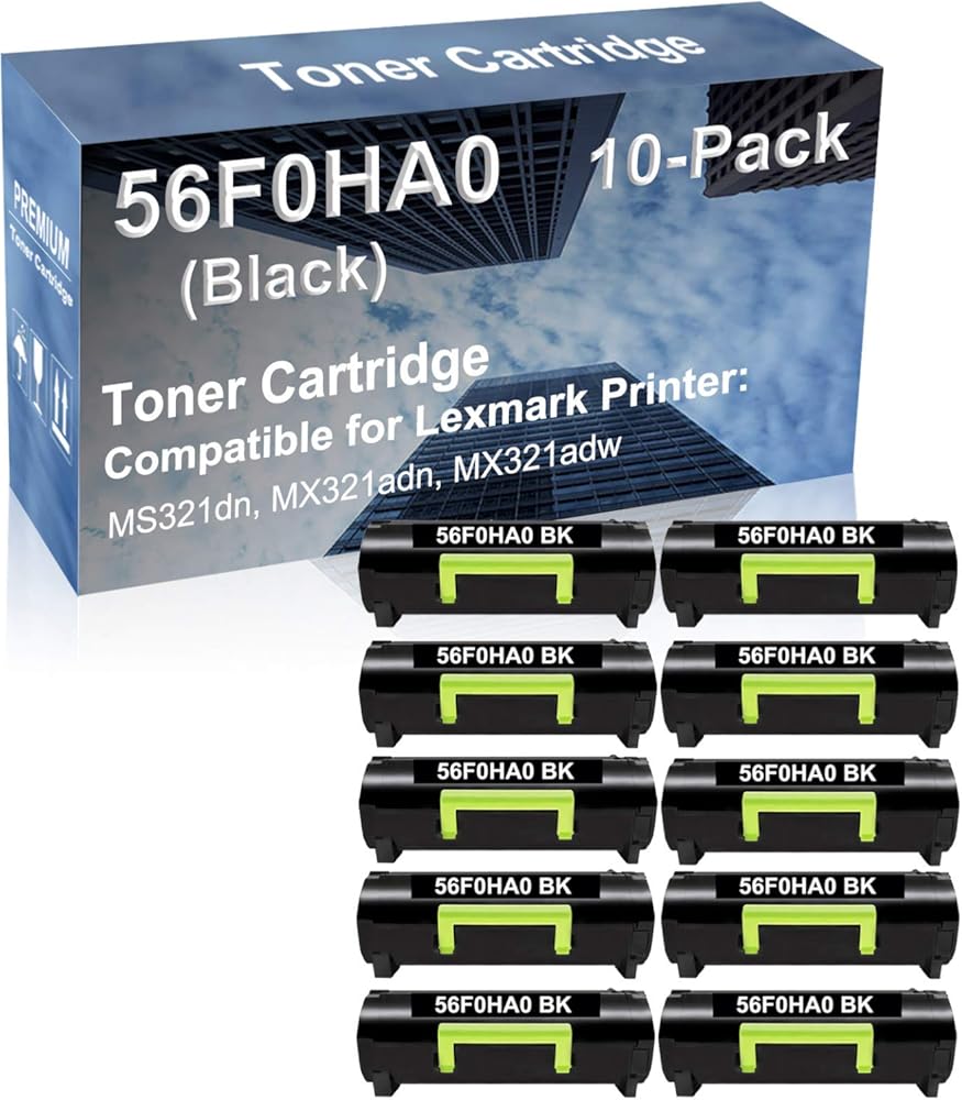 10-Pack Compatible High Capacity 56F0HA0 Printer Cartridge use for MS321dn, MX321adn, MX321adw Printer (Black)