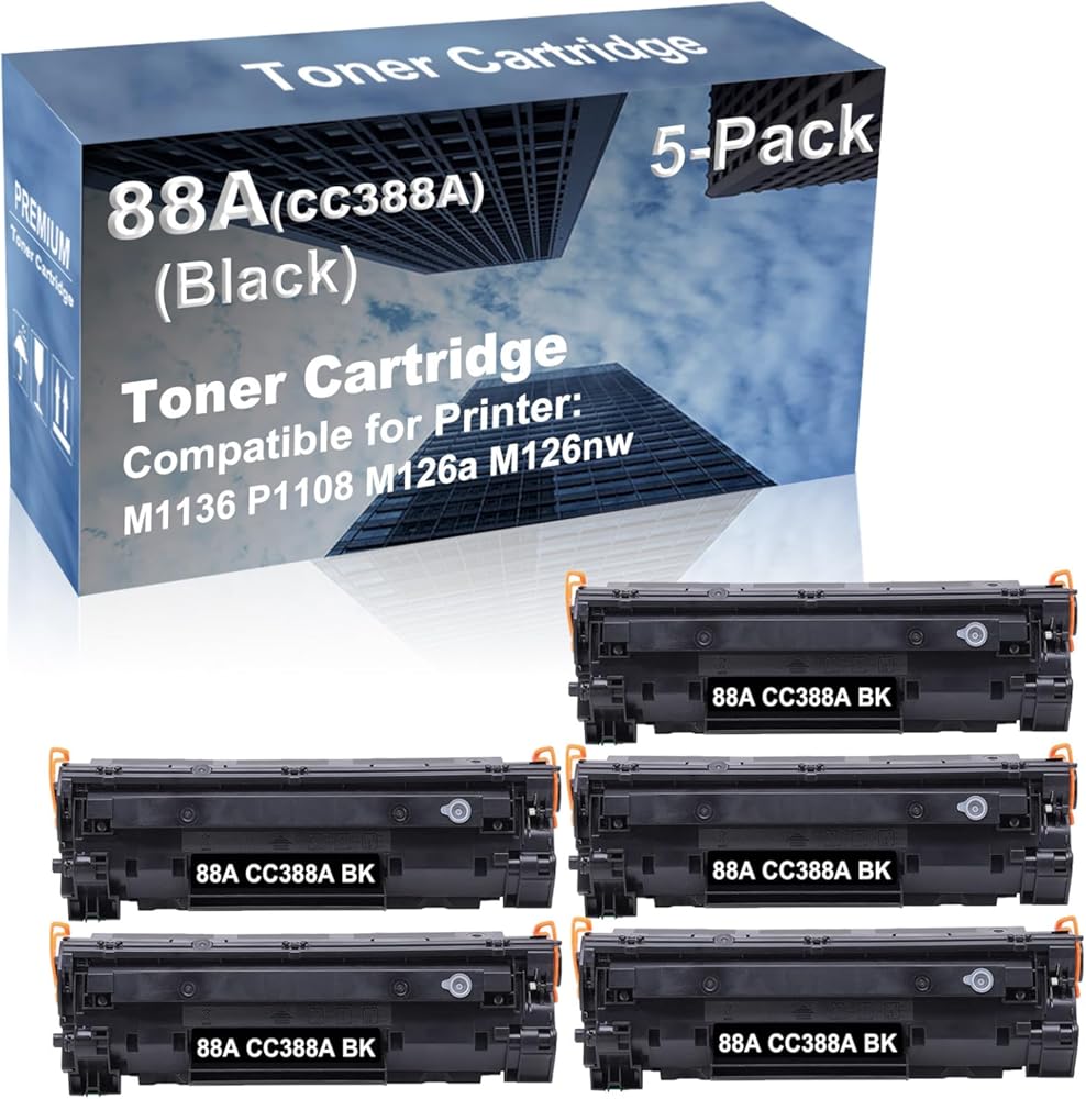 5-Pack Compatible High Capacity 88A (CC388A) Imaging Toner Cartridge use for M1136 P1108 M126a M126nw Printer (Black)