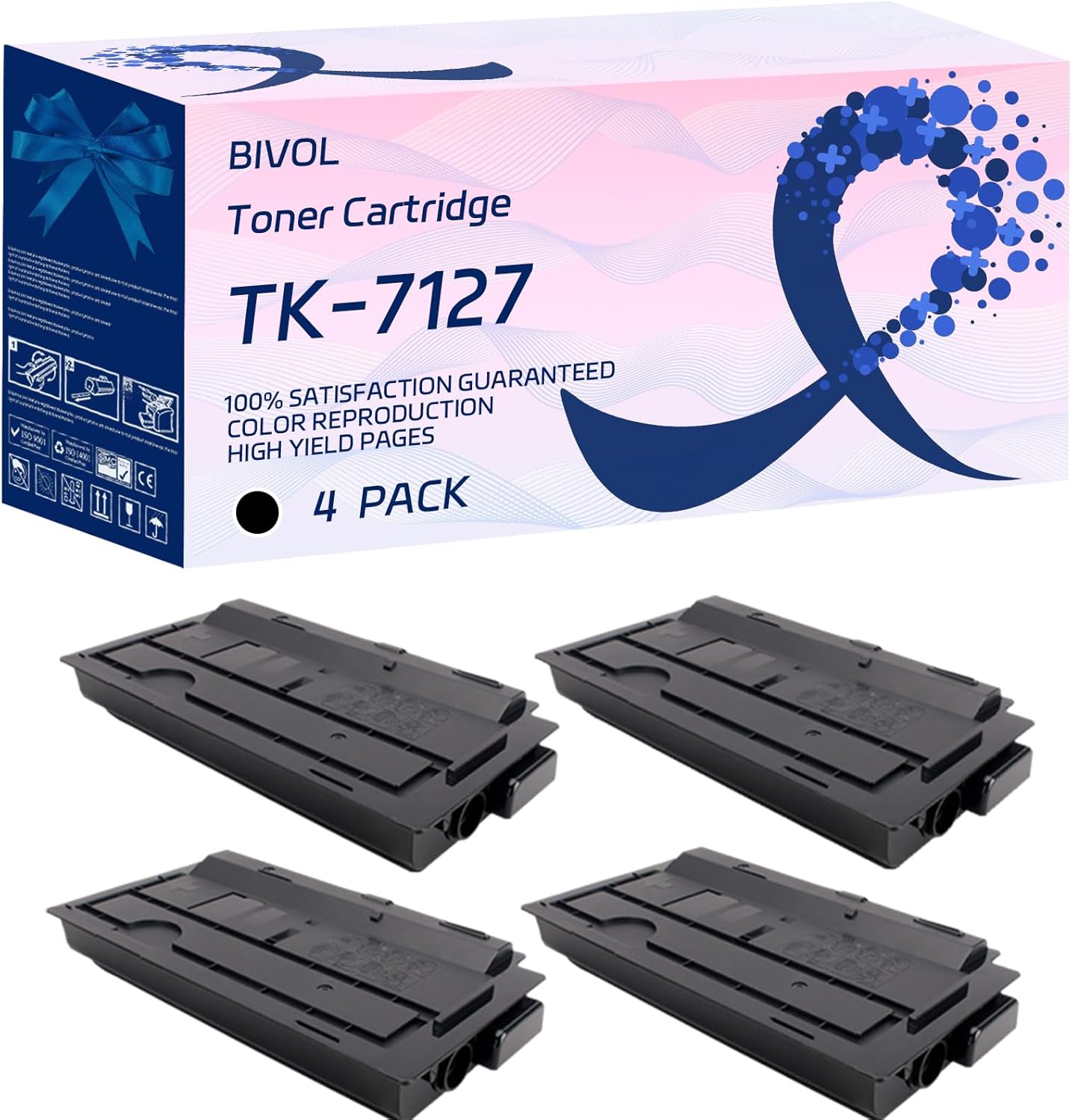 BIVOL TK-7127 Toner Cartridge Compatible for Kyocera TASKalfa 3212i Printers, with Chip, High Yield 30000 Pages, Vivid Colors (4 Pack Black)
