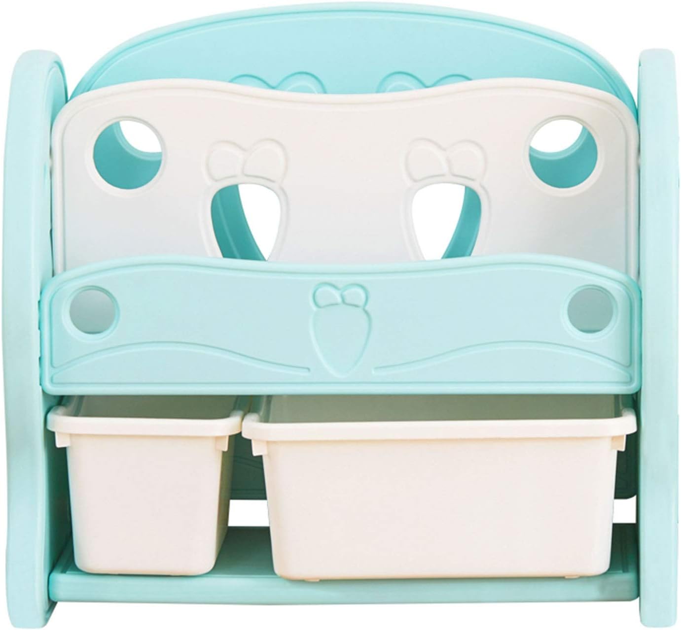 NLIAN- Kids Bookshelf, Children's PE Plastic Bookcase Rack with Easy Access 2 Display Shelves and 2 PP Storage Baskets for Nursery Playroom 68x35x59cm (Color : Green)