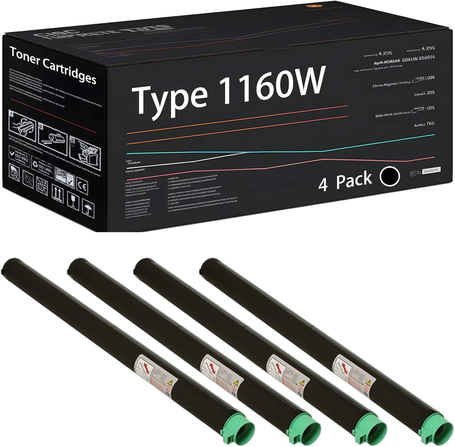 UVUMB Compatible with Ricoh Type 1160W Toner Cartridges Work for Ricoh FW240 MP W6700SP Printers, with Chip, High Yield 37000 Pages, High-Definition Printing (4 Pack Black)