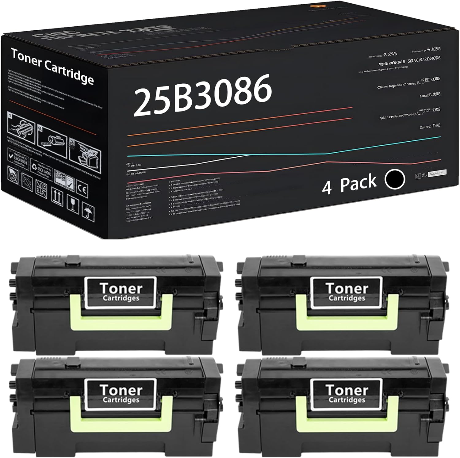 UVUMB Compatible with Lexmark 25B3086 Toner Cartridge Work for Lexmark XM7355 Printers, with Chip, High Yield 55000 Pages, High-Definition Printing (4 Pack Black)