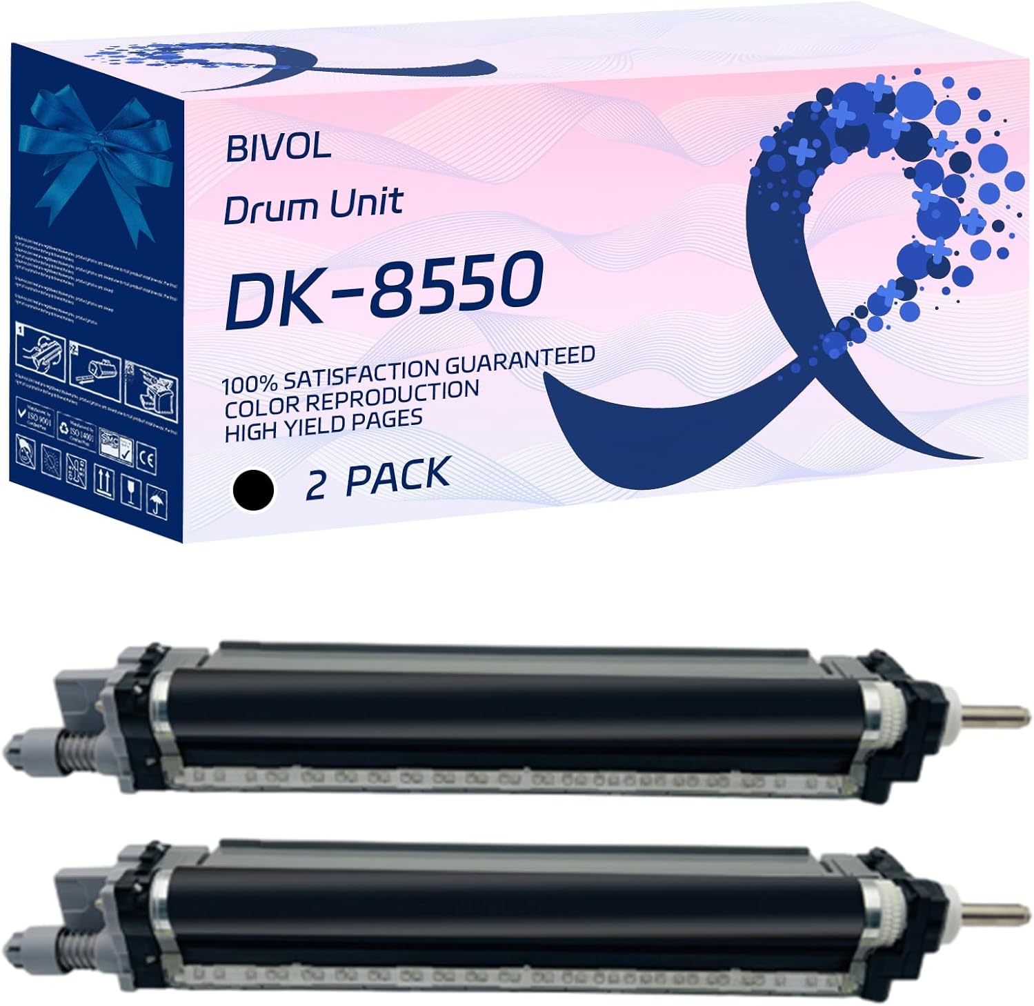 BIVOL DK-8550 Drum Unit Compatible for Kyocera TASKalfa 6052ci 6053ci Printers, with Chip, High Yield 250000 Pages, Vivid Colors (2 Pack Black)