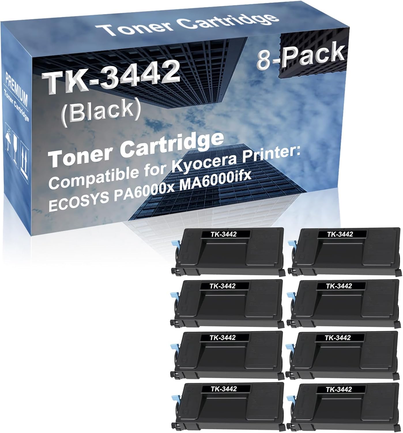 8-Pack Compatible High Capacity TK-3442 TK3442 (1T0C0T0US0) Imaging Toner Cartridge use for Kyocera ECOSYS PA6000x MA6000ifx Printer (Black)