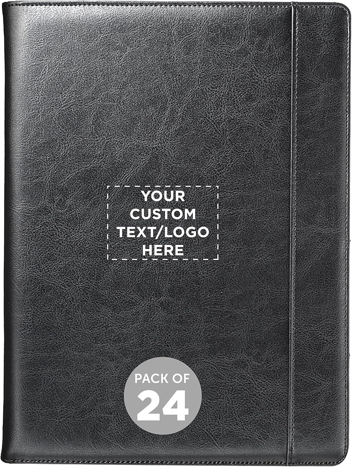 DISCOUNT PROMOS Custom Writers Leatherette Padfolios Set of 24, Personalized Bulk Pack - Soft and Elegant PU Leather, Lots of Features, Perfect Corporate Gifts - Black