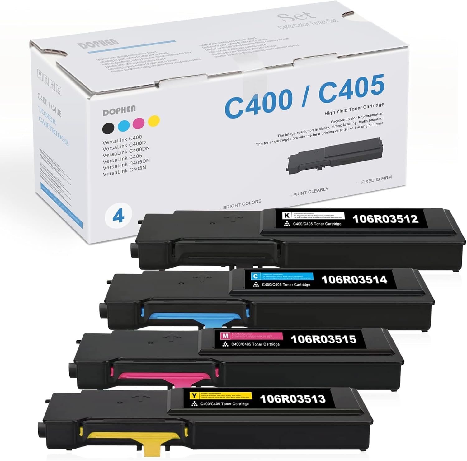 VersaLink C400/C405 Toner Bundle - Dphn High Capacity 106R03512 106R03513 106R03514 106R03515 4-Color Set Replacement for Xerox VersaLink C400 C405 C400D C400DN C405DN C405N Printer