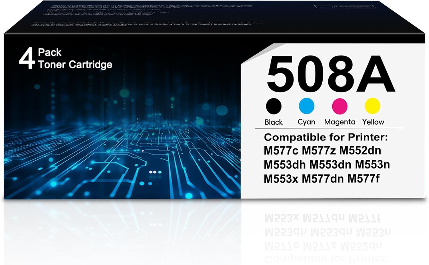 508A Black Cyan Magenta Yellow Toner Cartridges 4 Pack Replacement for HP 508X 508A M553 M552 553 MFP M577 Series Printer New Version CF360A CF361A CF362A CF363A Ink