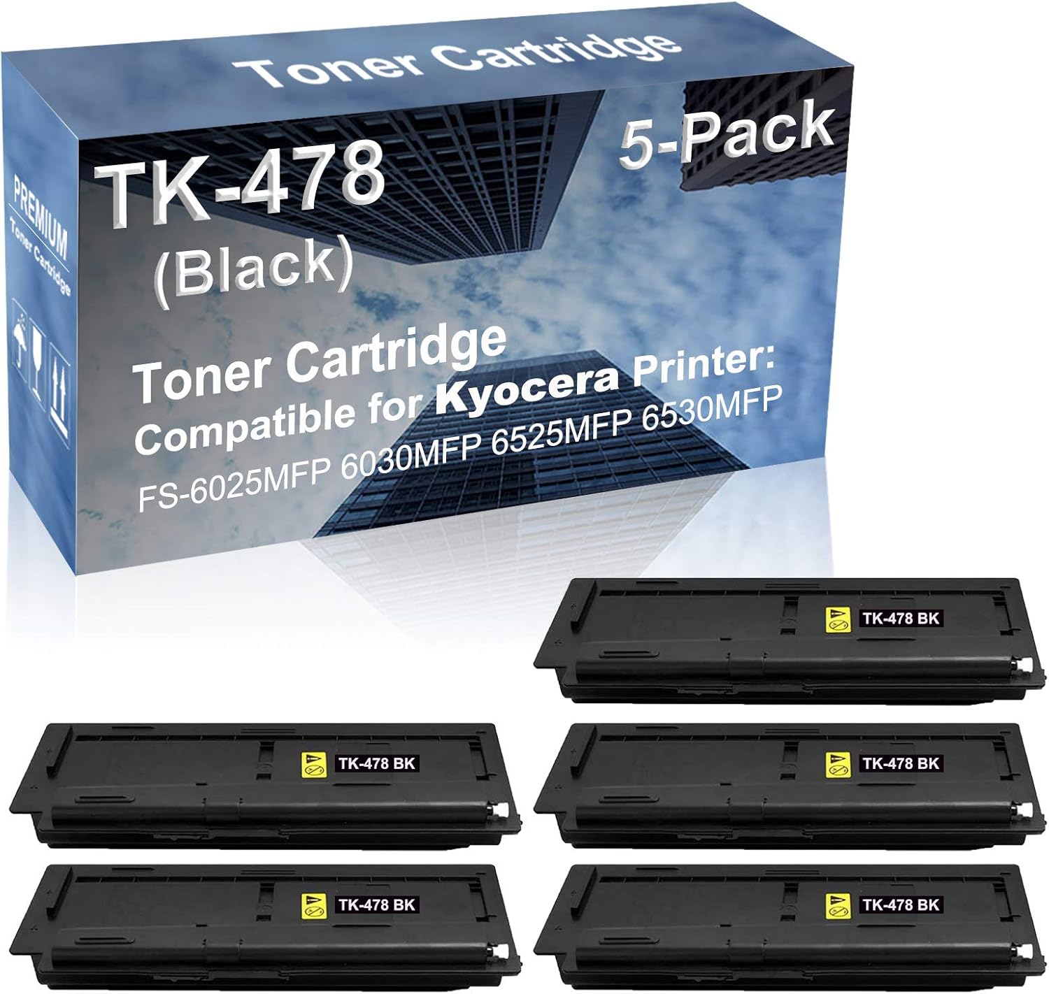 5-Pack Compatible High Yield FS-6025MFP 6030MFP 6525MFP 6530MFP Printer Cartridge Replacement for Kyocera TK478 (TK-478) Toner Cartridge (Black)