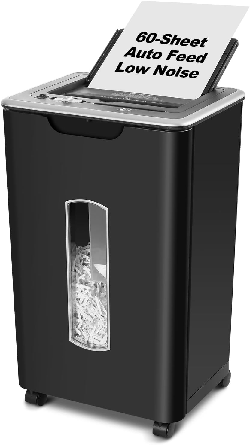 Wingwise Paper Shredder for Home Office, 60 Sheets Auto Feed, 55dB Super Quiet, P-4 Cross Cut, 2.4m/min High-Speed Shredding, 5.8 Gallon Bin, CD/Credit Card Shredder with Anti-Jam & Dual Modes
