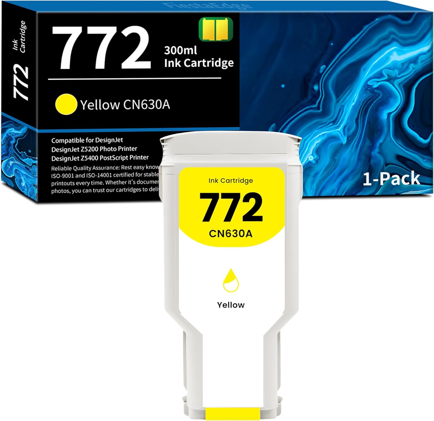 FiestaEdge 772 Yellow Ink Cartridge 300ml 1-Pack CN630A Replacement for HP 772 CN630A Ink for DesignJet Z5200 Z5400 Printer Ink
