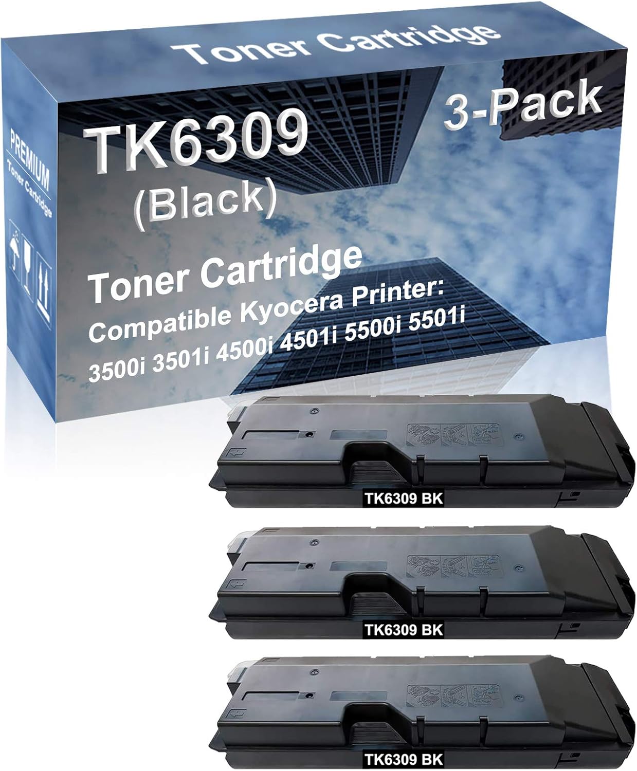 3-Pack Compatible High Capacity TK6309 (TK-6309) Printer Cartridge use for Kyocera 4500i 4501i Printer (Black)