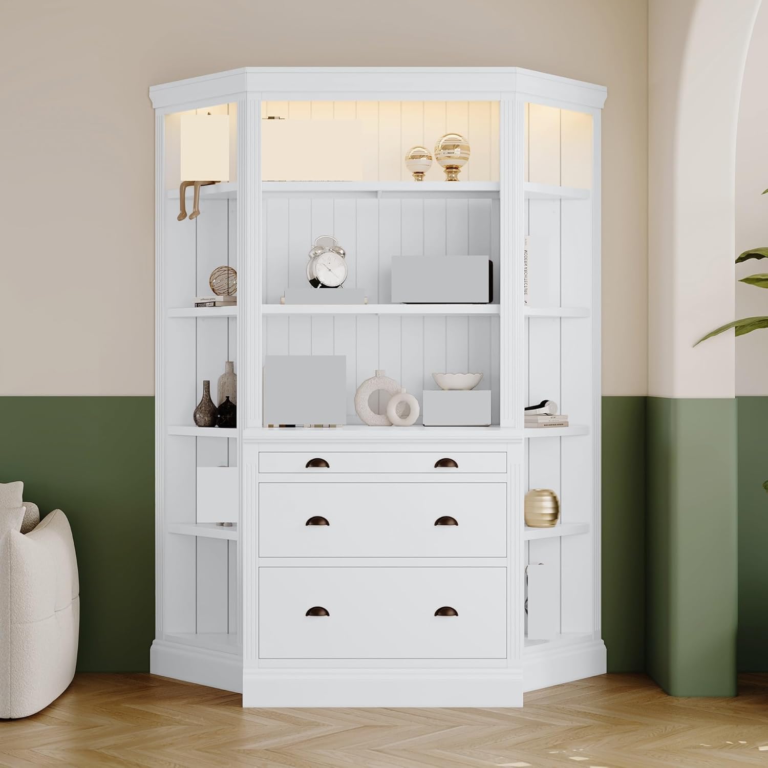 Bookshelf Suite,Modern Bookcase Suite with LED Lighting, Drawers and Open Shelves,Storage Bookshelf for Living Room,Home Office,White,for Office use