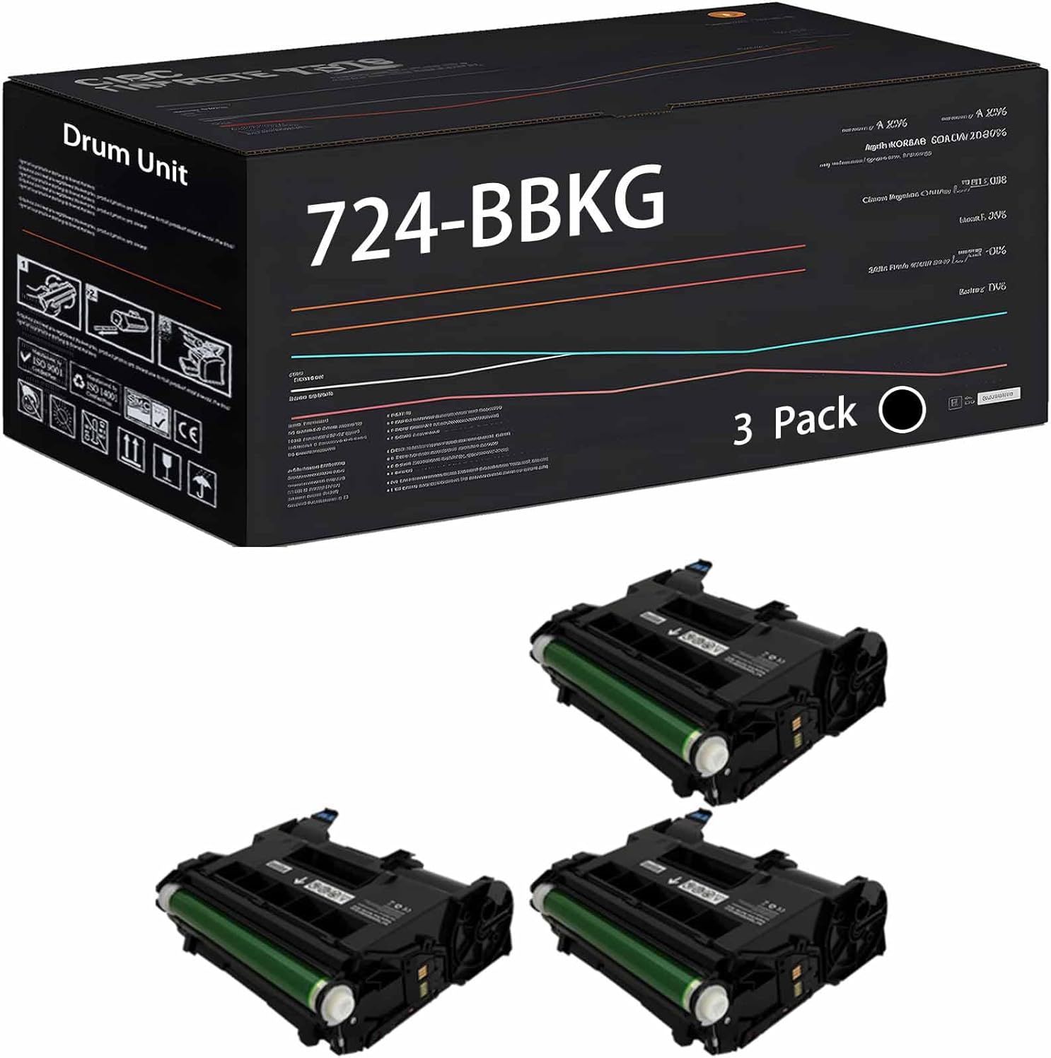 724-BBKG Drum Unit Compatible with Dell H815dw S2810dn S2815dn Printers, High Yield 95000 Pages (3 Pack Black)