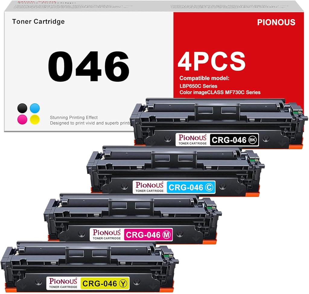 046/046H High Yield Toner (4-Pack) Replacement for Canon CRG-046 (Black, Cyan, Magenta, Yellow) Compatible with imageCLASS MF733Cdw MF731Cdw MF735Cdw LBP654Cdw Printer