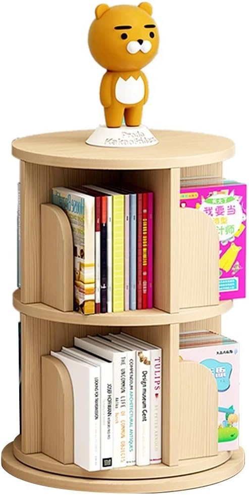IOCCIOBB Shelf Children's Bookcase, 360°Rotating Bookshelf, Stimulate Children's Interest in Reading, Round Multi-Layer Book (Color : Wood, Size : 2 Layers (50.5 * 66cm))