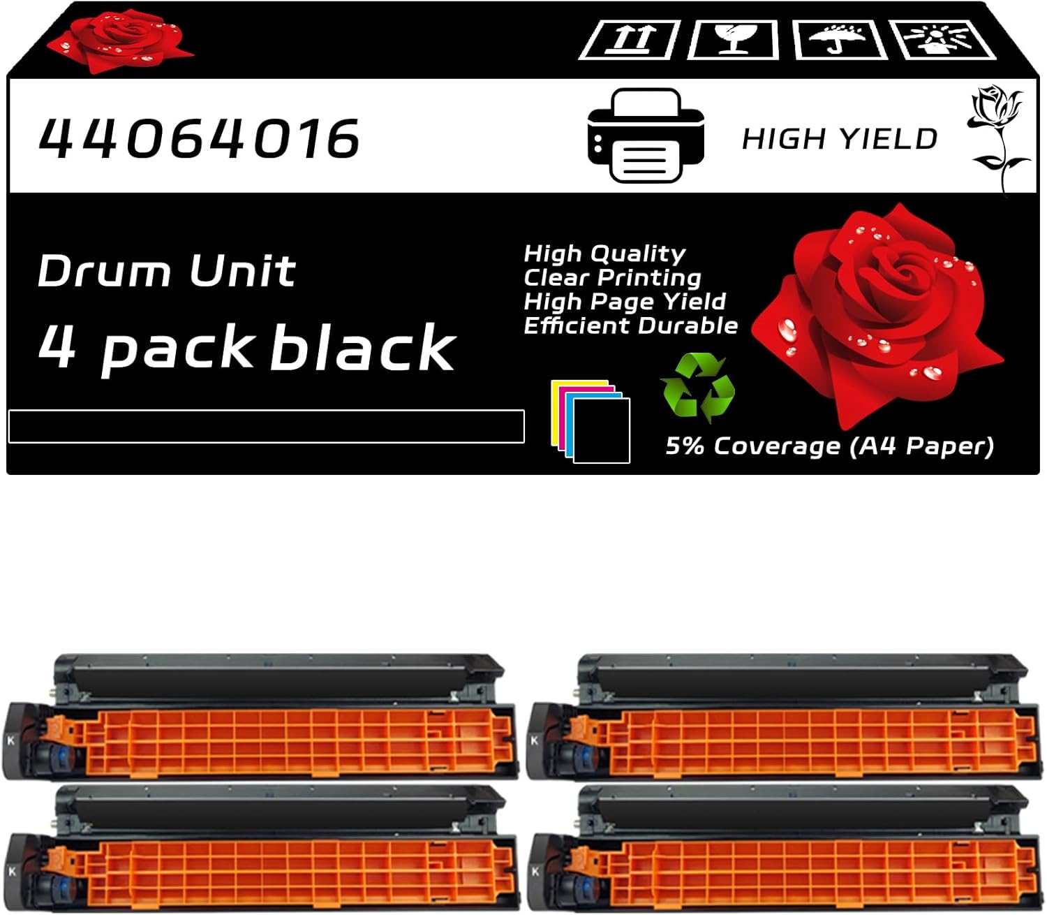 BEMPP 44064016 Drum Unit Compatible for Okidata OKI MC860CDTN MC860CDXN MC860DN Printers, with Chip, High Yield 20000 Pages, Clear Printing (4 Pack Black)