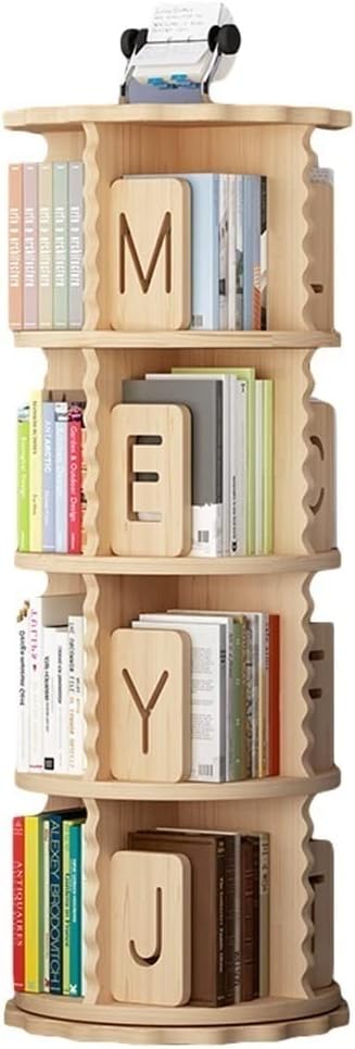 GaRcan Rotating Bookshelf 360 Degrees,Solid Wood Freestanding Display Stackable Bookcase for Home Office Living Room Study (Brown 50 * 129cm)