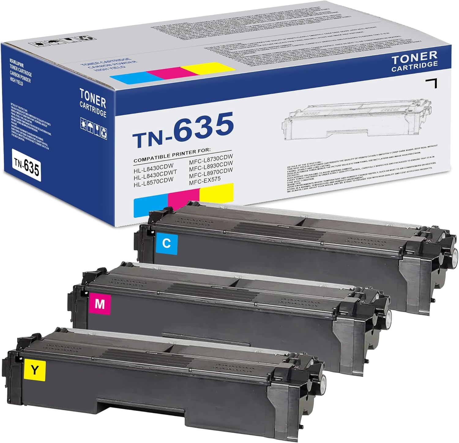 TN635 TN-635 Toner Cartridge Replacement for Brother TN635C TN635M TN635Y Toner Cartridge for HL-L8430CDW HL-L8430CDWT MFC-L8730CDW MFC-L8970CDW Printer, TN635 3PK