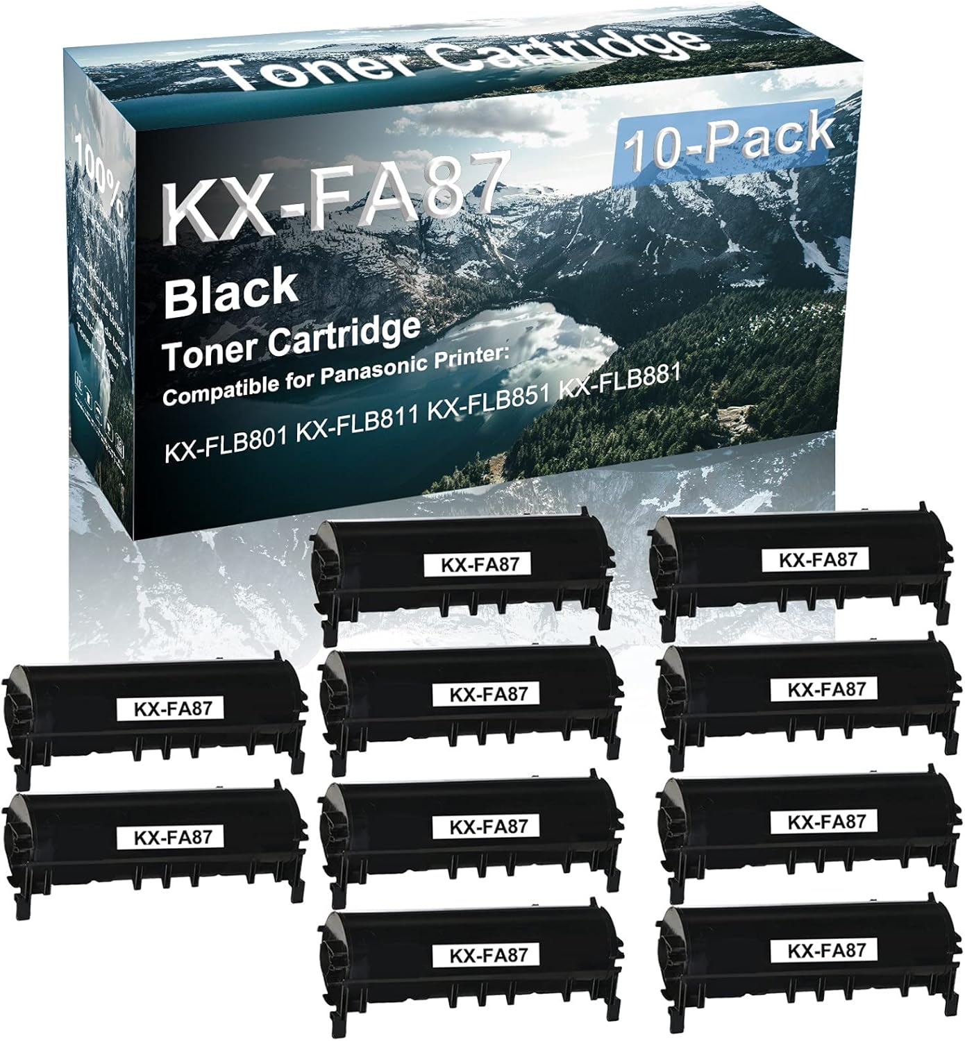 Credibility Store 10-Pack Compatible High Capacity KXFA87 | KX-FA87 Printer Cartridge use for Panasonic KX-FLB801 KX-FLB811 KX-FLB851 KX-FLB881 Printer (Black)