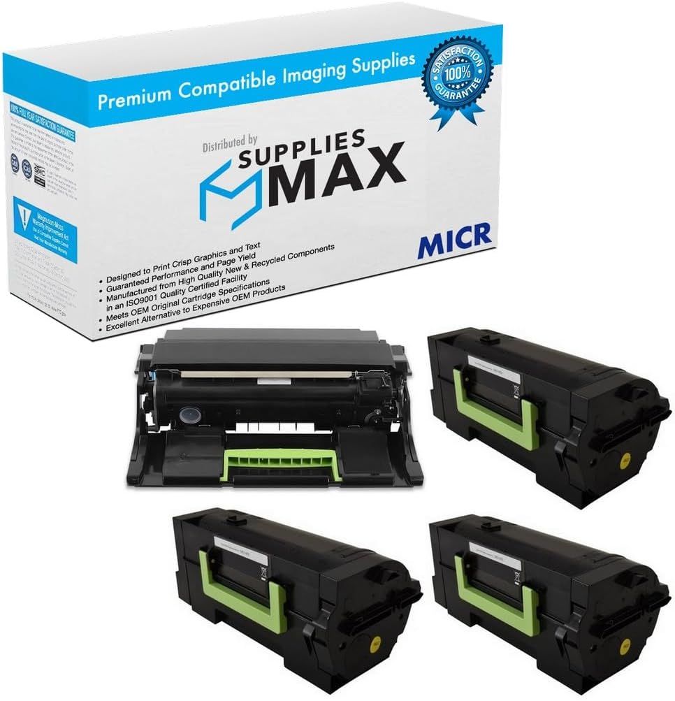 SuppliesMAX Compatible MICR Replacement for Lexmark MS-725/MS-821/MS-822/MS-823/MS-825/MX-721/MX-722/MX-725/MX-822/MX-826 GSA Combo Pack (1-Drum/3-Toners) (58D0Z0G/58D000G_3PKVB)