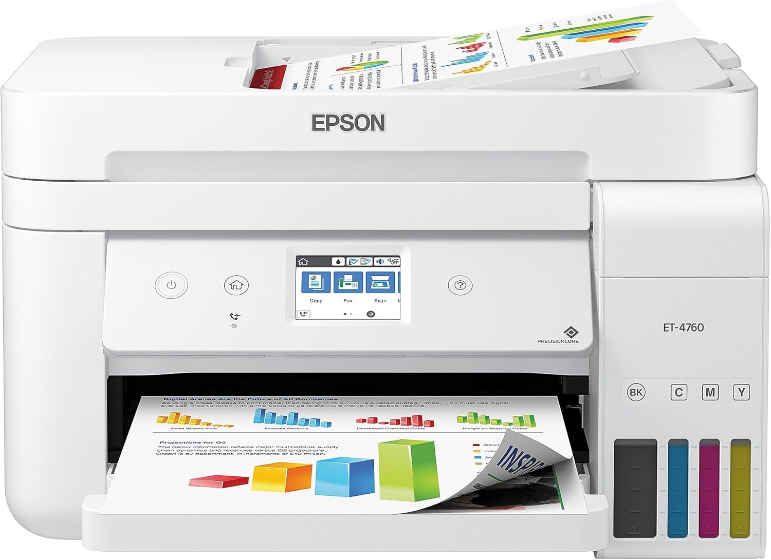 Epson EcoTank ET-4760 Wireless Color All-in-One Cartridge-Free Supertank Printer with Scanner, Copier, Fax, ADF and Ethernet - White