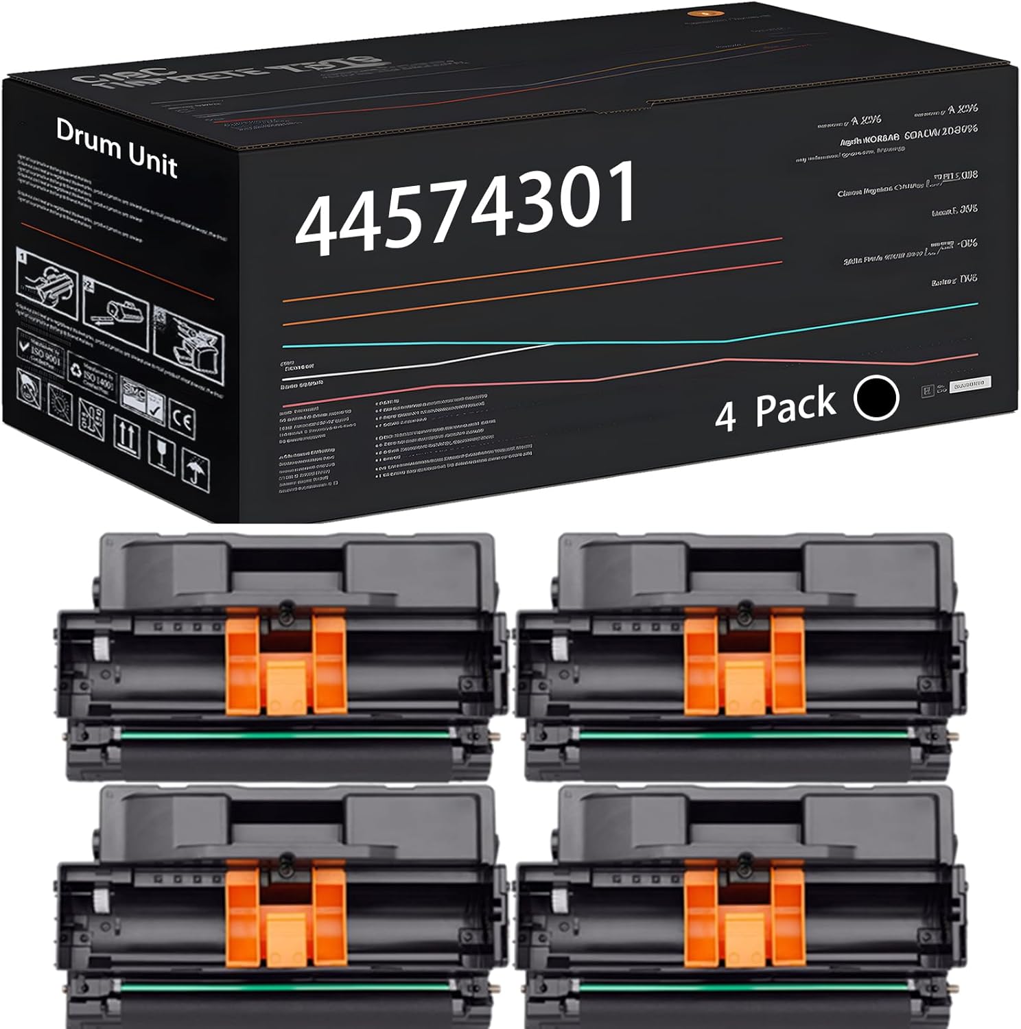 UVUMB 44574301 Drum Unit Compatible for Okidata OKI MB491 MFP MB491+LP MFP MB492 MB562w Printers, with Chip, High Yield 40000 Pages, High-Definition Printing (4 Pack Black)