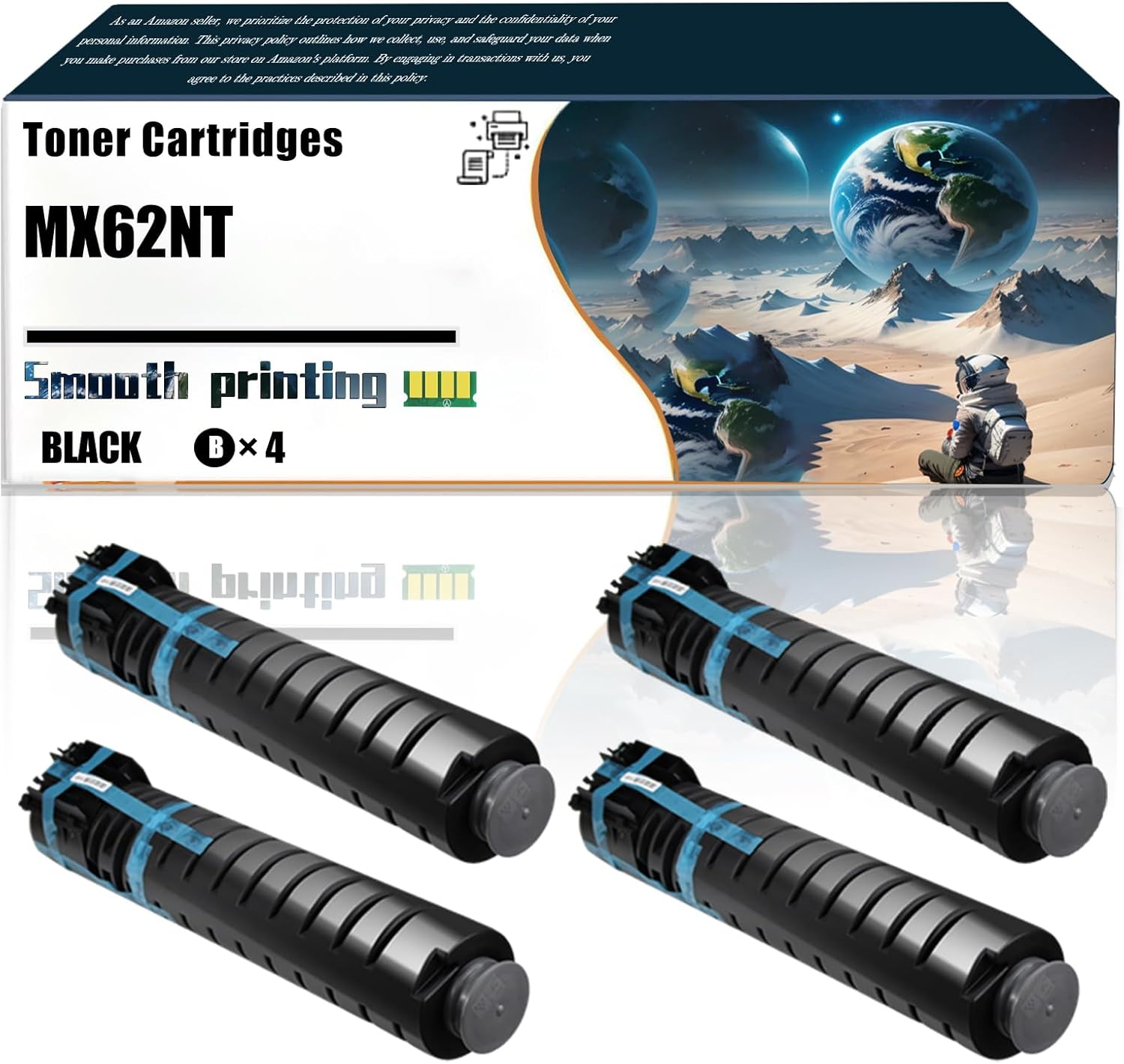 LSSF Replacement Parts Toner Cartridges MX62NT Compatible with Sharp MX-6240N MX-6500N MX-6580N MX-7040N Printers, Contains Chip and Clear Printing (4 Pack Black)