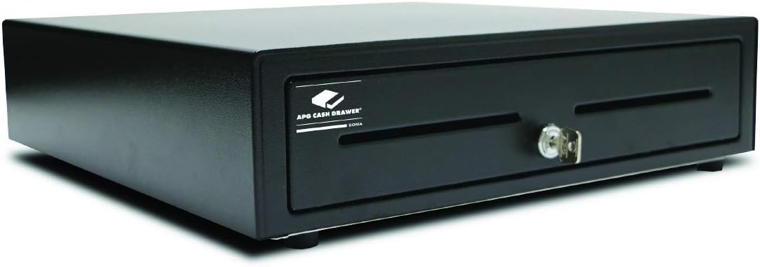 APG Standard- Duty 16” Electronic Point of Sale Cash Drawer | Vasario Series VB320-1-BL1616-B10 | with CD-101A Cable | Printer Compatible | Plastic Till with 5 Bill/ 8 Coin Compartments | Black