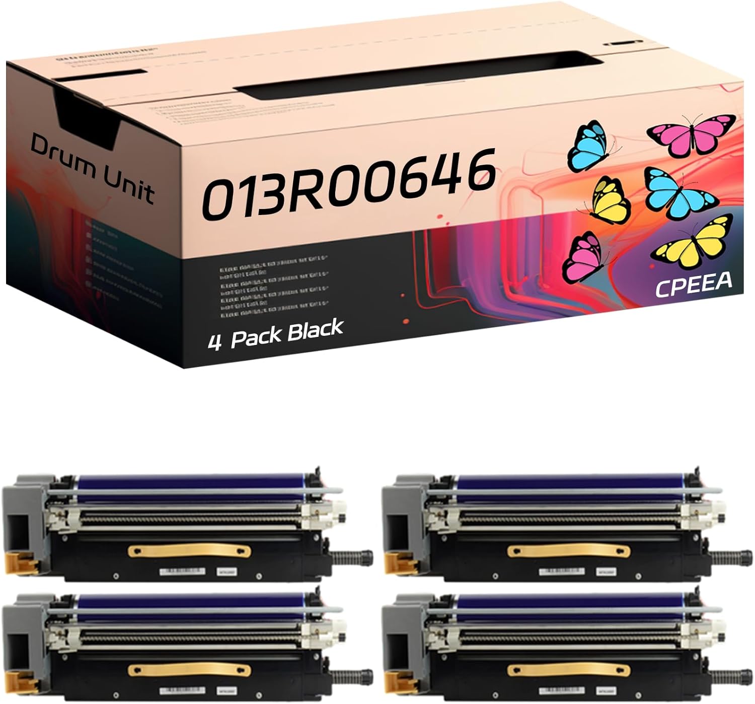 Compatible for Xerox 013R00646 Drum Unit Work for Xerox 4110 4112 4127 4590 4595 Printers, with Chip, High Yield 40000 Pages, Clear Printing (4 Pack Black)