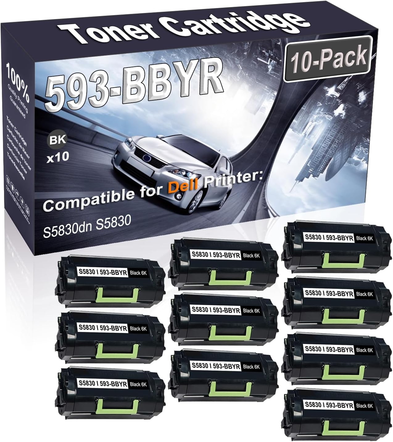 10-Pack (Black) Compatible High Yield 593-BBYR X68Y8 RJF9F Printer Cartridge use for Dell S5830dn S5830 Printer