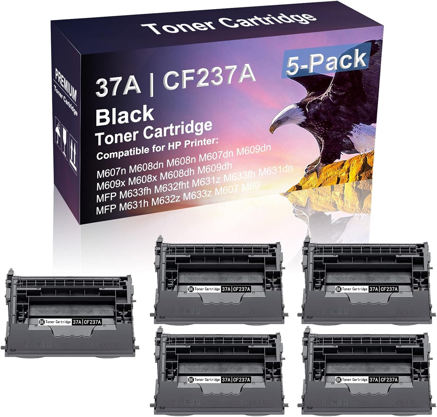 5 Pack Compatible MFP M633fh M632fht M631z M633fh M631dn Laser Toner Cartridge (High Capacity, Black) Replacement for HP 37A | CF237A Printer Toner Cartridge