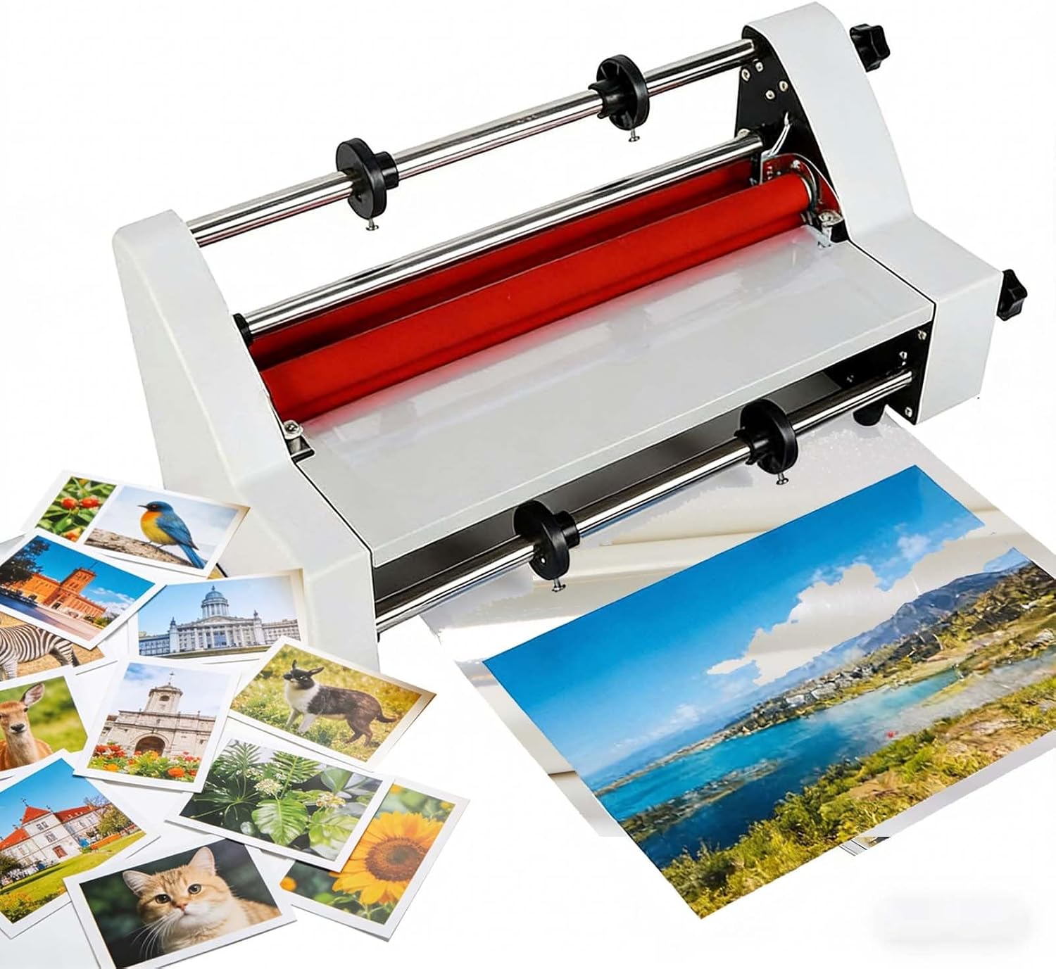 LYNNEYING Commercial Hot Cold roll Laminator, 4 Roller Thermal Laminator, 43.3in/min High Speed, 0.1-5mm Thickness, ±3℃ Precision, Dual Sided for PTE Film/Paper, Office