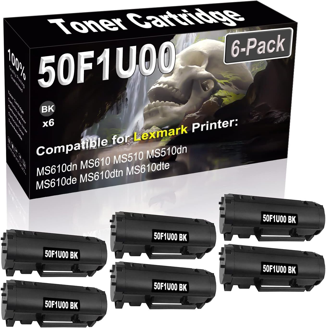 SINIYA 6-Pack (Black) Compatible High Yield 501U 50F1U00 Laser Printer Toner Cartridge use for MS610dn MS610 MS510 MS510dn MS610de MS610dtn MS610dte Printer